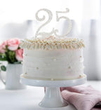 Bling Crystal Rhinestone 25 Birthday Cake Topper - Best Keepsake | 25th Party Decorations Silver