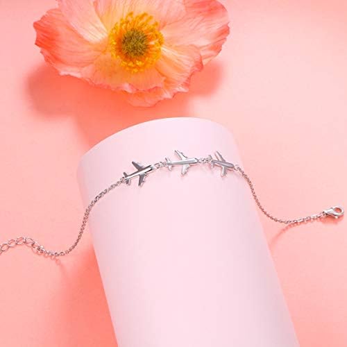 FLYOW Three Airplane Bracelet Hypoallergenic Charm Bracelets Silver for Women Lady Adjustable 7+2 Inches Graduation Birthday Gifts