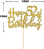 Gold Glitter Happy 52nd Birthday Cake Topper - 52 Sign Cake Topper - Cheers to 52 Years Party Supplies - 52nd Birthday Party Decoration