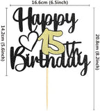Sumerk 1 PC Happy 15th Birthday Cake Topper Gold Happy Birthday Cake Decorations for Women Men 15th Birthday Cake Toppers Cake Decoration for Birthday Anniversary Party