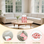 Sweet Strawberry Tissue Box Holder Leather Square Foldable Facial Paper Decorative Tissue Box Cover Paper Towel Case Organizer for Tabletop Bathroom Vanity Countertop Home Car Office