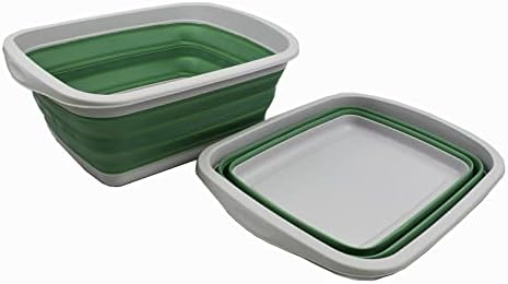 SAMMART 10L (2.6 gallons) Collapsible Plastic Washing Tub-Foldable Tub-Portable Washing Basin/Washtub-Space Saving Outdoor Pop up (Grey/Dark Sea Green (Set of 2))