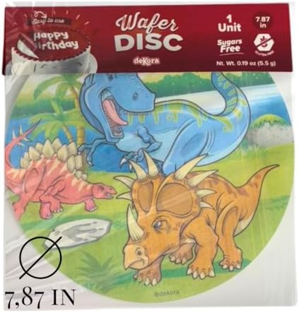Dekora, Edible Dinosaur Cake Decorations, Edible Cake Toppers Decoration for Boys and Girls Birthday, Dinosaur Image Sheet for DIY Cake Decorating, 7.8-Inch Round Wafer Paper, Sugar-Free