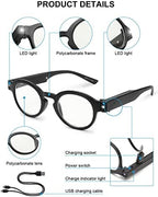 OKH Lighted Up Reading Glasses Rechargeable Bright LED Readers with Rechargeable Lights for Women Men