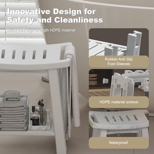Shower Chair for Inside Shower, 400 lbs Shower Stool with Anti-Slip Foot Covers, HDPE Shower Seat for Bathroom, Bench Bath Chair for Adults, Elderly and Disabled, Light Gray