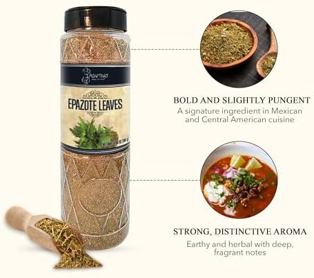 Pontino Dried Epazote Leaves - Dry Epazote Seasoning for Beans, Soup, Scrambled Eggs, Grilled Meat - All Natural & Non-GMO - 6.87oz (195g)