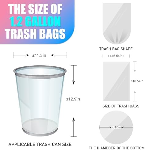 300 Count 1.2 Gallon Trash Bags - 4.5 Liter Colored Small Garbage Bags Unscented Mini Can Liners Leakproof & Tear Resistant for Bathroom, Office, Home