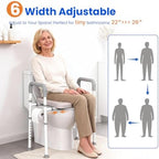 Raised Toilet Seat with Handles - Width & Height Adjustable Toilet Seat Risers for Seniors, Heavy Duty Handicap Toilet Riser, Fit Any Toilet, Up to 400lbs
