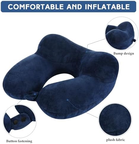 Sintuff 2 Pack Inflatable Travel Pillow for Airplanes Inflatable Neck Flight Pillows with Compact Bag and Blindfold for Traveling, Airplane, Train, Car, Office(Peacock Green and Blue)