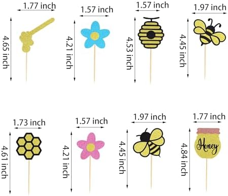 24Pcs Bumble Bee Cupcake Toppers Honey Flower Honeycomb Bee Cupcake Picks Baby Shower Cake Decorations for Bee Theme Baby Shower Kids Birthday Party Supplies