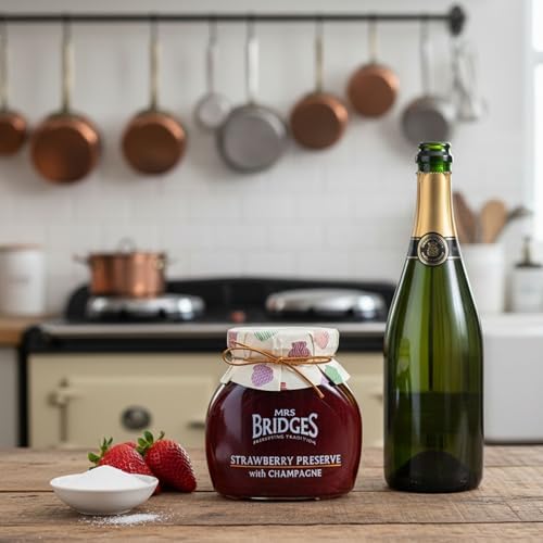 Mrs Bridges Strawberry Preserve with Champagne, Made in Scotland, 12oz Jar (Pack of 1)