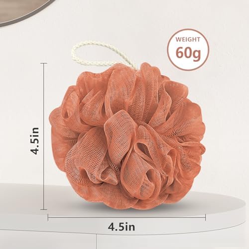 Rnoafmu Shower Loofah Bath Sponge, 60G Loofah Exfoliating Body Scrubber, 4 Color Mesh Shower Pouf Balls for Body Wash (Yellow Red Green Blue)