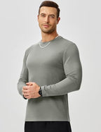 JMIERR Mens Long Sleeve Muscle T Shirts Casual Crewneck Knitted Longline Textured Tee Shirts for Gym Workout