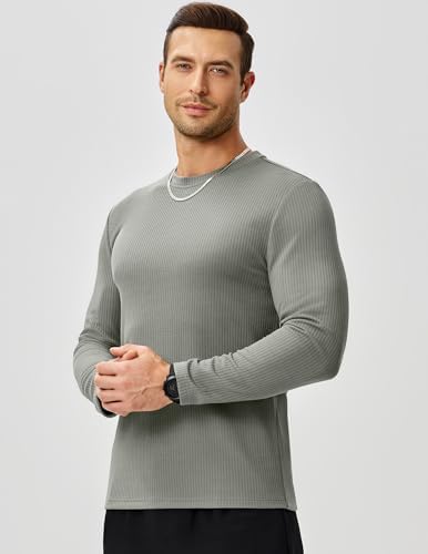 JMIERR Mens Long Sleeve Muscle T Shirts Casual Crewneck Knitted Longline Textured Tee Shirts for Gym Workout