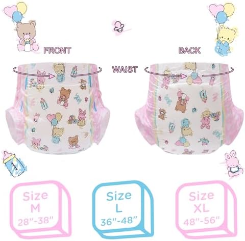 Littleforbig Printed Adult Brief Diapers 10 Pieces - Baby Cuties (Medium 28"-38")