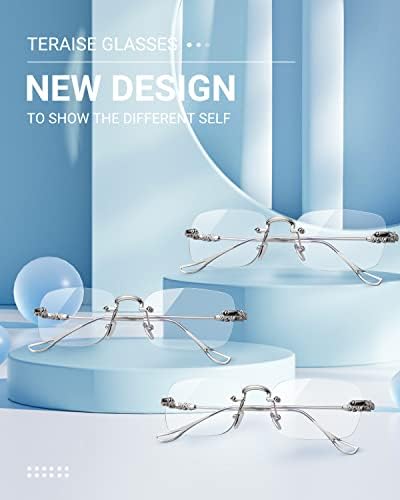 TERAISE Frameless Metal Reading Glasses for Men/Women Blue Light Blocking -Rimless Fashion Comfortable Computer Eyeglasses