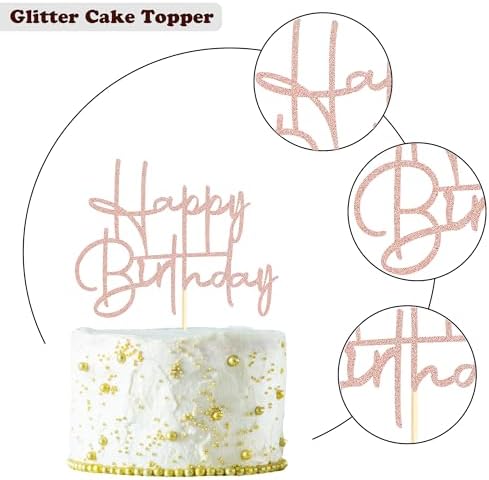 Sumerk 1 PC Happy Birthday Cake Toppers - Rose Gold Decorations for Women, Men & Birthday Parties