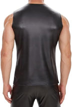 Men Sexy Leather Tank Top, Adjustable, Male Shiny Soft Matte Vest, Black