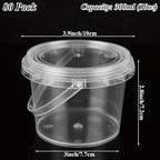 ZOFORTY 80PCS 10 oz Clear Buckets with Lid, Plastic Ice Cream Buckets with Lids and Handles, Drink Rum Buckets for Parties, Plastic 300ml Food Storage Container for Snacks Deli Fruits