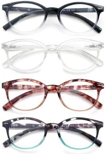 Reading Glasses for Women Cute Round Readers +0.50 for Small Head/Petite Face Lightweight Cheaters Glasses w/Spring Hinges 4 Pack