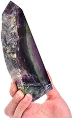 AMOYSTONE Natural Fluorite Crystal Stone Wand Obelisk Large Tower Slab Pointed Wand Block Green-Purple, Irregular Texture 1.7-2 LBS, Home Décor