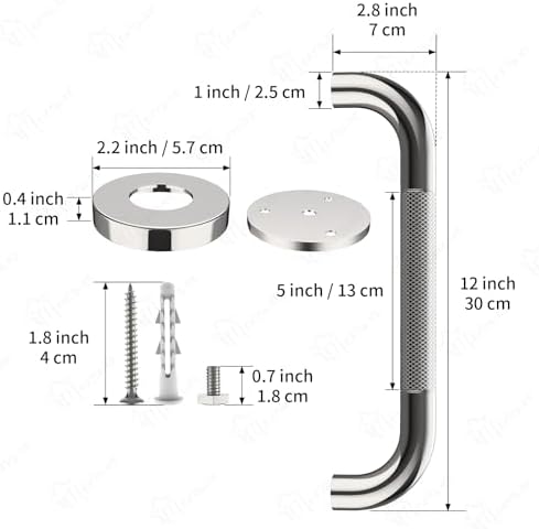 2 Pack Chrome Grab Bar 12 Inch, iMomwee Stainless Steel Non-Slip Shower Grab Bar W/Knurled Grip, Safety Bathroom Handrail, Balance Support Bar Toilet Bathtub Assist Handle for Elderly Senior Disabled