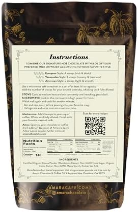 Amara Unique Venezuelan Flavors. Hot Chocolate "Gran Criollo" Dark Chocolate Blend 12 oz Bag with Golden Measuring Scoop & Clip Multi Fuction.