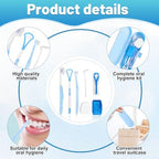7-in-1 Travel Oral Care Kit with Case – Toothbrush, Tongue Scraper, Wisdom Toothbrush, Dental Floss, Floss Threaders, Interdental Brush, Dental Wax, Portable Hygiene Set for Daily Use Travel (Blue)