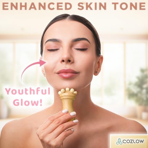 COZLOW Wood Therapy Facial Massage Tools (7 Piece Set), Gua Sha Wooden Face Massager Kit for Face Lifting, Lymphatic Drainage, Skin Care & Anti-Aging