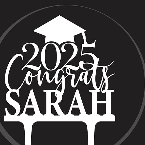 Personalized Graduation Cake Topper - Congrats Grad Cake Toppers w/Name and Date - Custom Acrylic Cake Decorations, Class of 2026 Cake Topper for Graduation Party - 3 Solid Colors