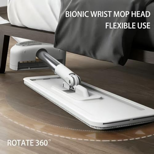 360 Hands-Free Self Wringing Floor Cleaning Mop, Flat Mop - Microfiber with 6 x Washable Pads, Hand Washing Free for Hardwood and Window, White