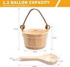 Sauna Bucket and Ladle 5 Liter (1.3 Gallon), Finnish Pine Wooden Sauna Accessories with Handmade Sauna Bucket, Plastic Liner and Rope Handle