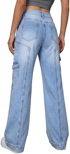 EMMIOL Cargo Pants Women Stretchy Wide Leg Baggy Jeans with Pockets Casual Trousers Y2K Vintage Streetwear Trendy 2026