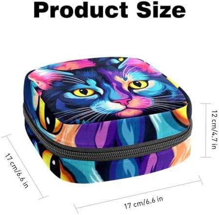 Sanitary Napkin Storage Bag, Zipper Period Pouch for Teen Girls Women, Portable Menstrual Tampons Collect Bags Cat Pattern