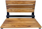 Teak Shower Seat Bench with Back - Wall Mounted Fold Up Shower Seat, Waterproof Folding Teak Bath Chair for Seniors, 304 Stainless Steel Frame, with 300 lbs Capacity - 24" Length, Matte Black