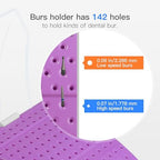 Annhua Bur Blocks Burs Holder 142 Holes with Cover Case, Purple Dental Bur Organizer for Slow Speed High Speed Burs