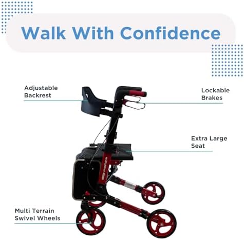 Journey UPWalker Breeze – Traditional Rollator Walker – Premium, Lightweight Adjustable Upright Rollator Walker with Seat for Adults, Seniors & The Elderly – Blue Frame