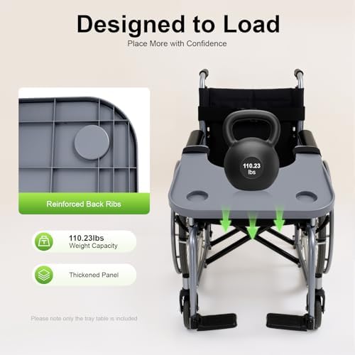 Foldable Wheelchair Tray Table with Cup Holders Wheelchair Lap Desk for Adults, Seniors Eating Reading Resting