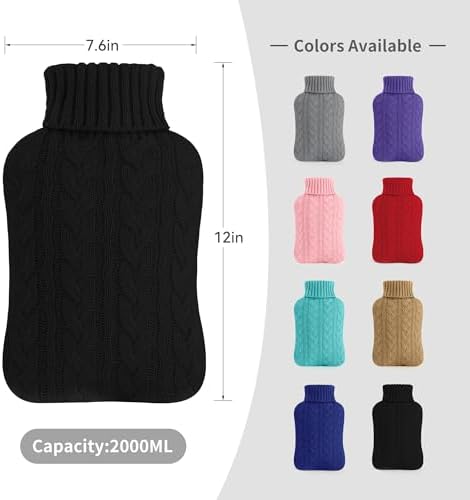 samply Hot Water Bottle with Knitted Cover, 2L Hot Water Bag for Hot and Cold Compress, Hand Feet Warmer, Ideal for Menstrual Cramps, Neck and Shoulder Pain Relief,Black
