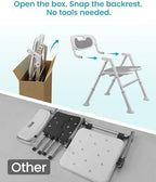 Folding Shower Chair for Inside Shower with Arms and Back, 400 LBS Foldable Bath Seat for Elderly Seniors & Disabled, Heavy Duty Portable Shower Stool with U-Shape Cutout & 6-Level Height (Gray)