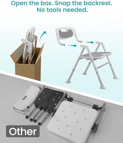 Folding Shower Chair for Inside Shower with Arms and Back, 400 LBS Foldable Bath Seat for Elderly Seniors & Disabled, Heavy Duty Portable Shower Stool with U-Shape Cutout & 6-Level Height (Gray)