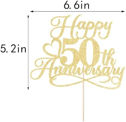 Golden Glitter Happy 50th Anniversary Cake Toppers - Wedding & Company Anniversary Party Decorations, Birthday Party Decorations (Gold)