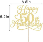 Golden Glitter Happy 50th Anniversary Cake Toppers - Wedding & Company Anniversary Party Decorations, Birthday Party Decorations (Gold)