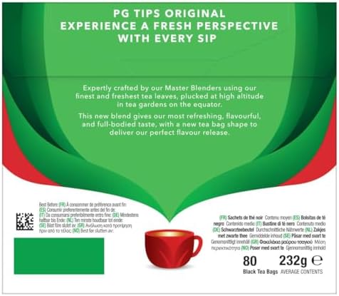 PG Tips Black Tea Bags Non-Pyramid, 80 Count (Pack of 1)