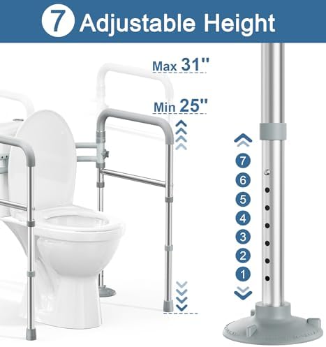 HOMLAND Toilet Safety Rails for Seniors, Adjustable Height & Width 350lb Toilet Handles for Elderly and Disabled, Foldable Toilet Safety Frame, Fit Any Toilet