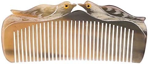 Natural Buffalo Horn Comb - Anti-Static Hair Care, Vietnamese Handmade Lovebirds Gift, Symbol of Love & Peace for Women