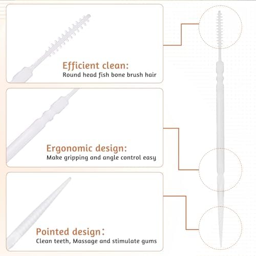 Ptwola 200Pcs Brushpicks 2-in-1 Interdental Brushes Toothpicks for Teeth Portable Soft Bristle Floss Picks in Clear Plastic Storage Box Double Sided Party of Adults Children