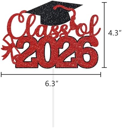 Graduation Cake Topper 2026 Grad Party Decoration Glitter Cap Diploma Food Picks Table Ideas Red