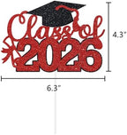 Graduation Cake Topper 2026 Grad Party Decoration Glitter Cap Diploma Food Picks Table Ideas Red