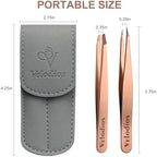 2-Pack Precision Tweezers for Eyebrows, Facial Hair, Ingrown Hair Removal, Professional Stainless Steel Eyebrow Tweezers for Women and Men, Tweezer Set with PU Travel Case